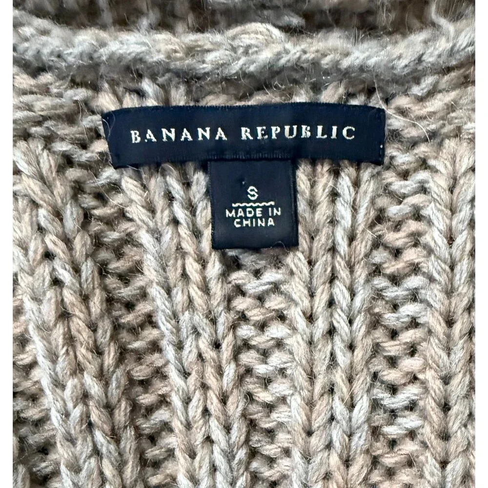 Banana Republic Alpaca Mix Cable Knit Sweater Dress Womens S V Neck Short Sleeve
